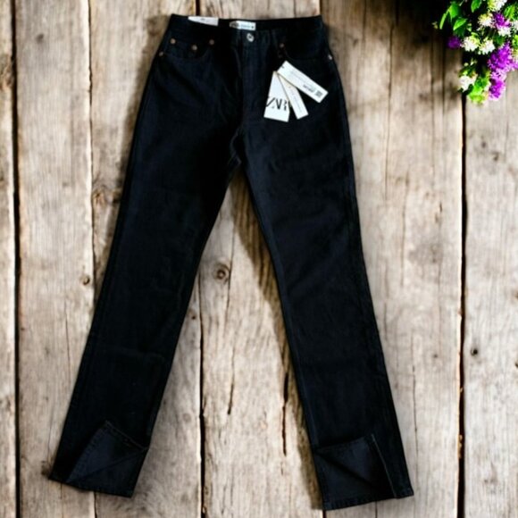 ZARA The 90's SLIM WITH SPLIT HEM BLACK JEANS SIZE 6 - Picture 5 of 12